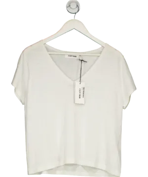 Cefinn White Madison Fine Linen Blend V Neck T-shirt UK M