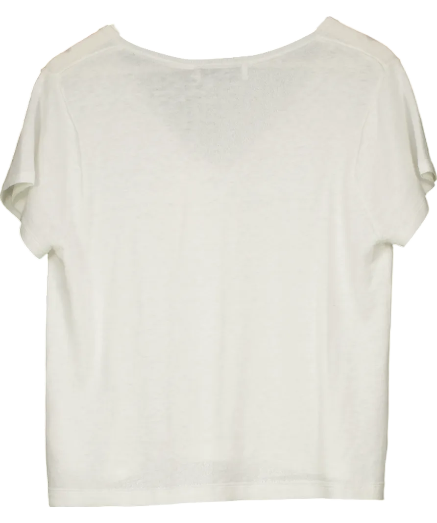 Cefinn White Madison Fine Linen Blend V Neck T-shirt UK M