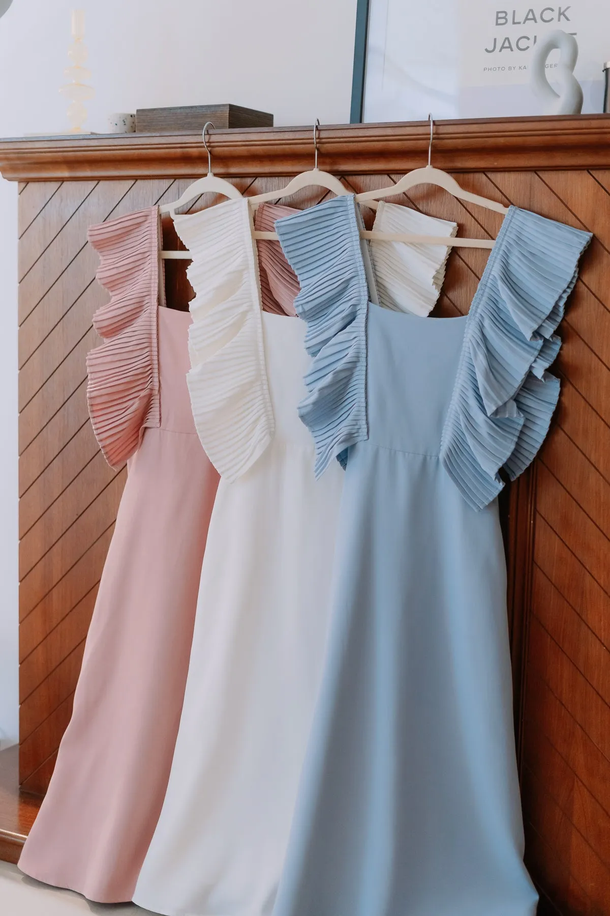 Dover Pleated Ruffle Midi Dress  - Powder Blue [XS/S/M/L/XL]