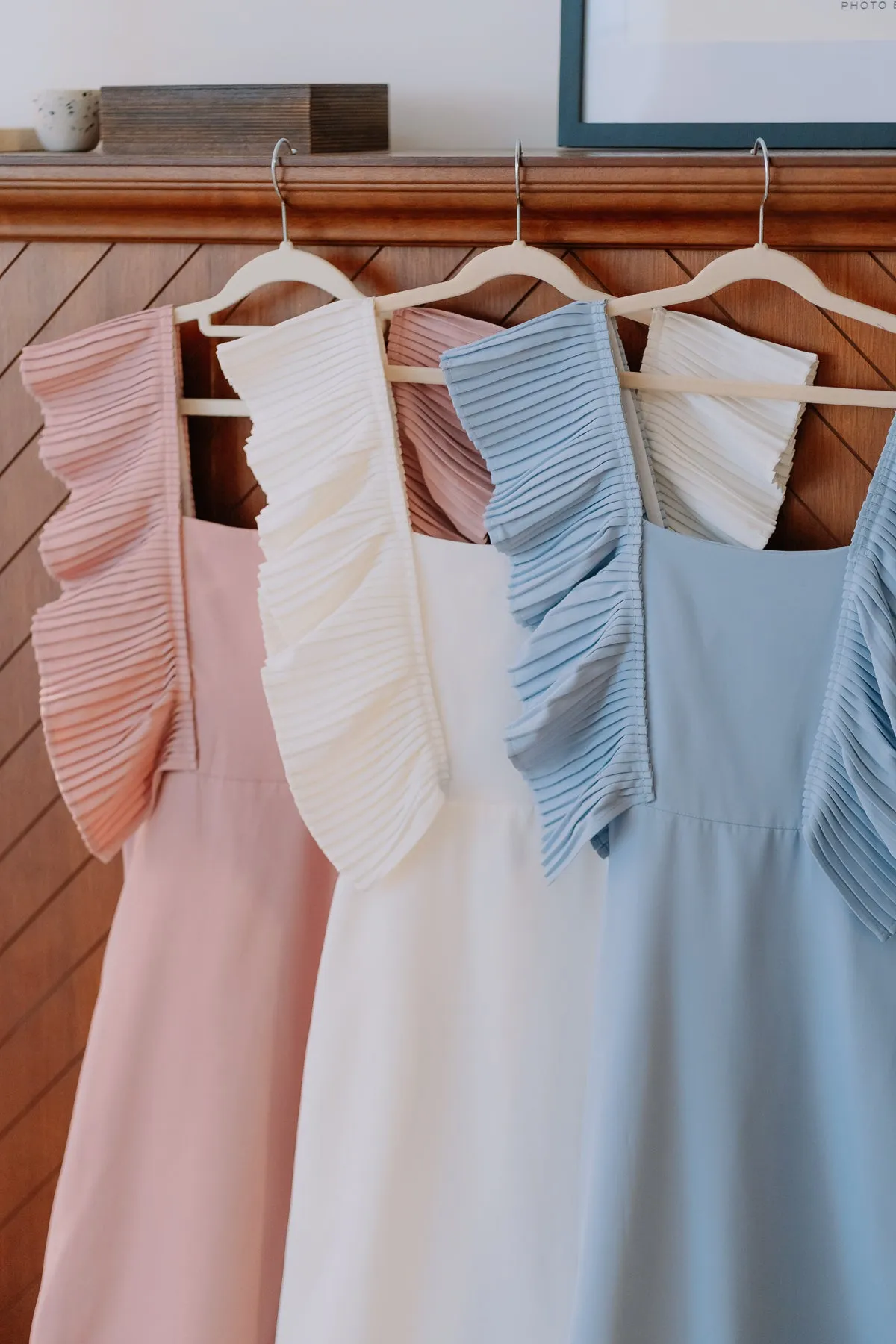 Dover Pleated Ruffle Midi Dress  - White [XS/S/M/L/XL]