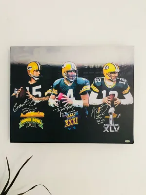 Green Bay Packers Quarterbacks Facsimile Autograph 11x14 Canvas Wall Art