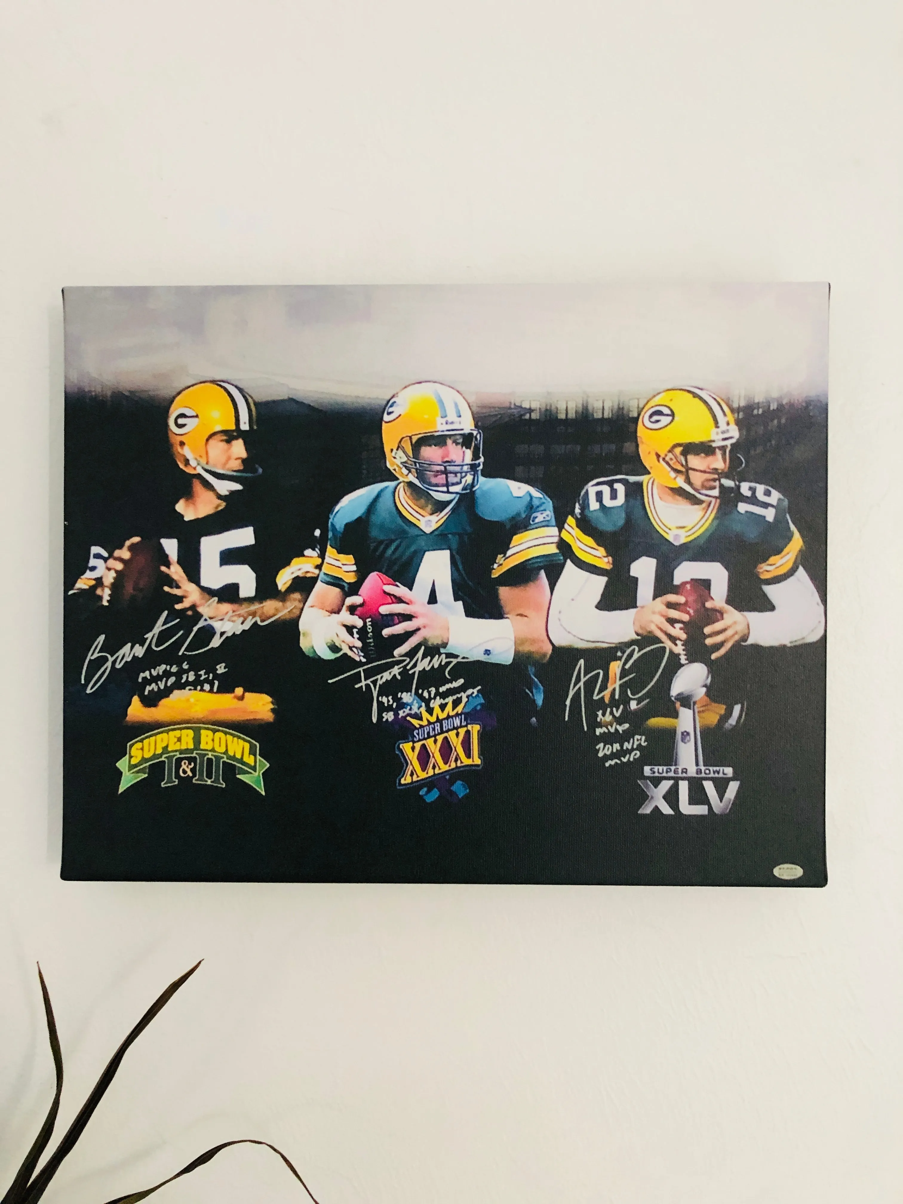 Green Bay Packers Quarterbacks Facsimile Autograph 11x14 Canvas Wall Art