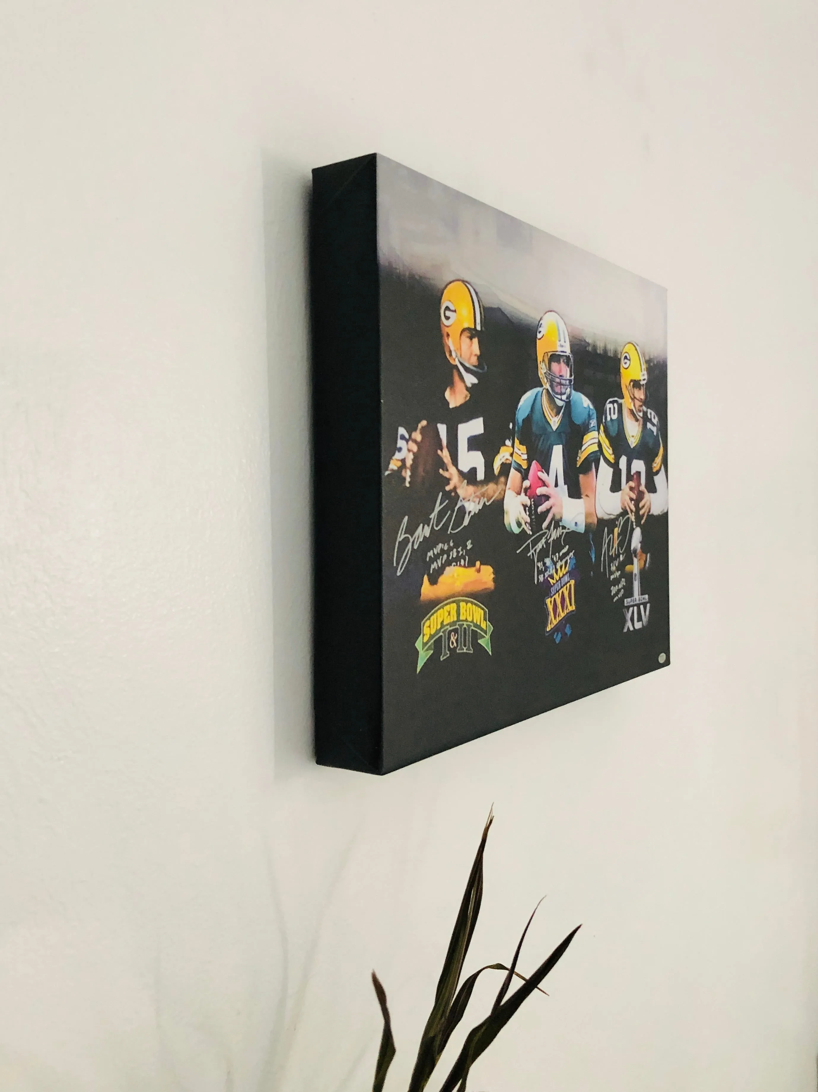 Green Bay Packers Quarterbacks Facsimile Autograph 11x14 Canvas Wall Art