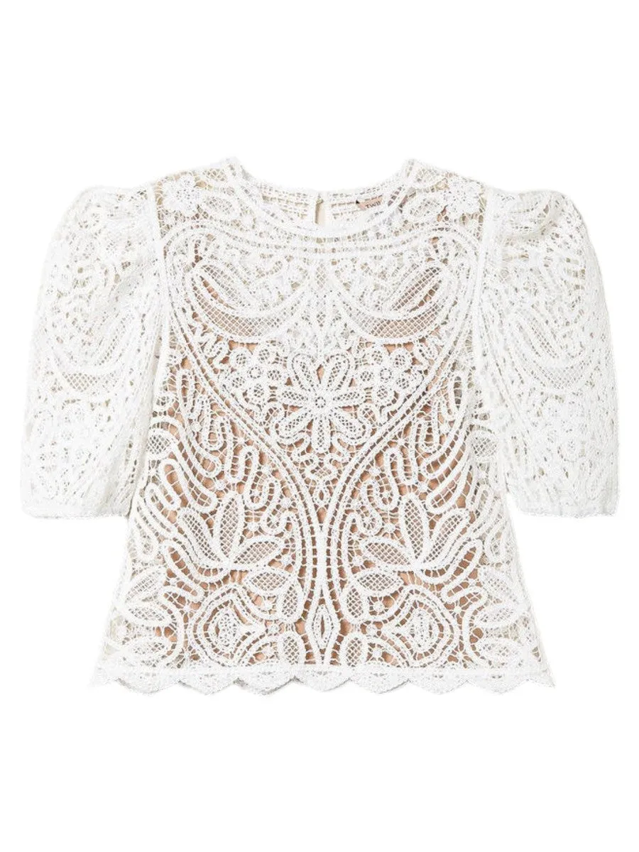 Maglia crochet effetto pizzo con maniche balloon