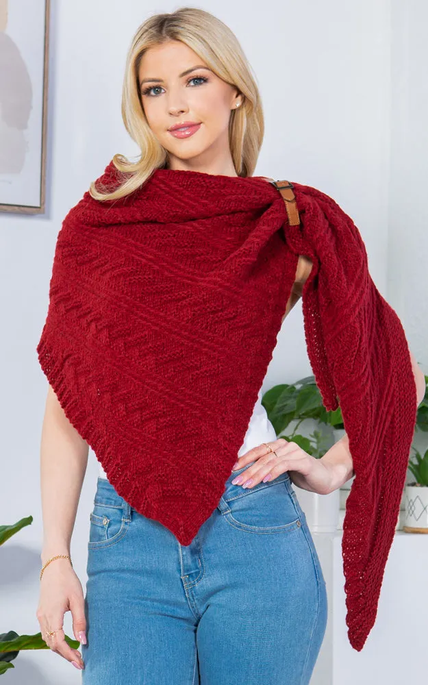 SA3318 Cable Knit Shawl w/veg Leather Buckle