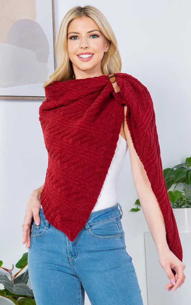 SA3318 Cable Knit Shawl w/veg Leather Buckle