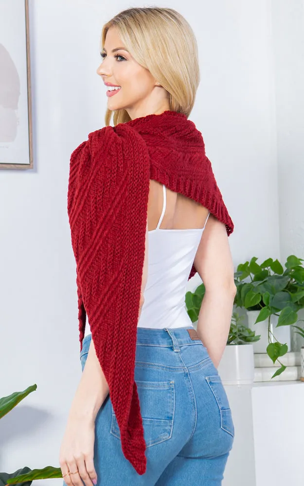 SA3318 Cable Knit Shawl w/veg Leather Buckle