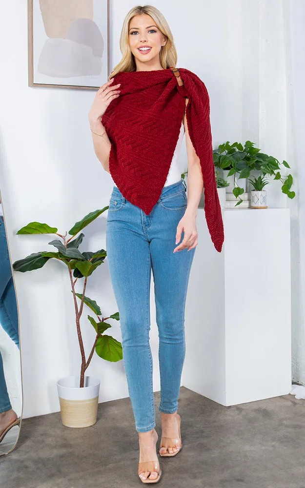 SA3318 Cable Knit Shawl w/veg Leather Buckle