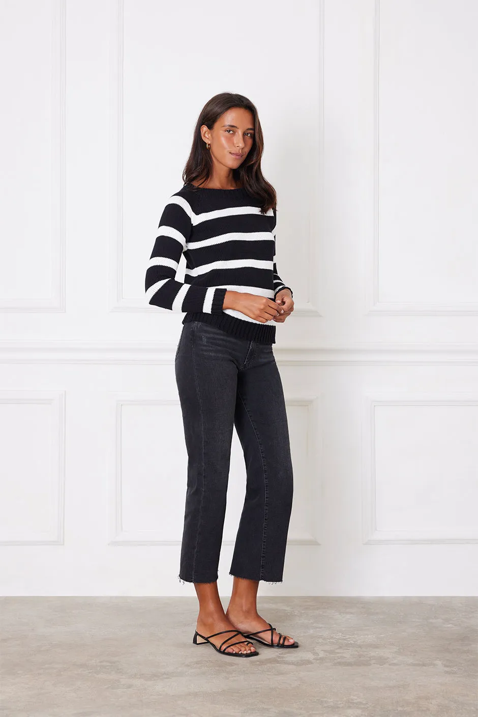 Stripe Sloane Crewneck in Black