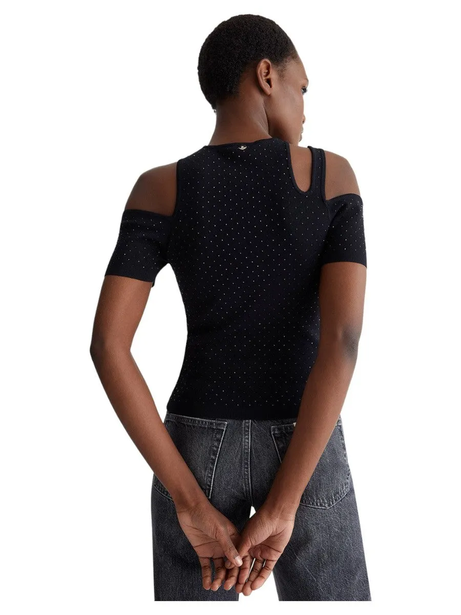 T-Shirt con Strass e Cut Out