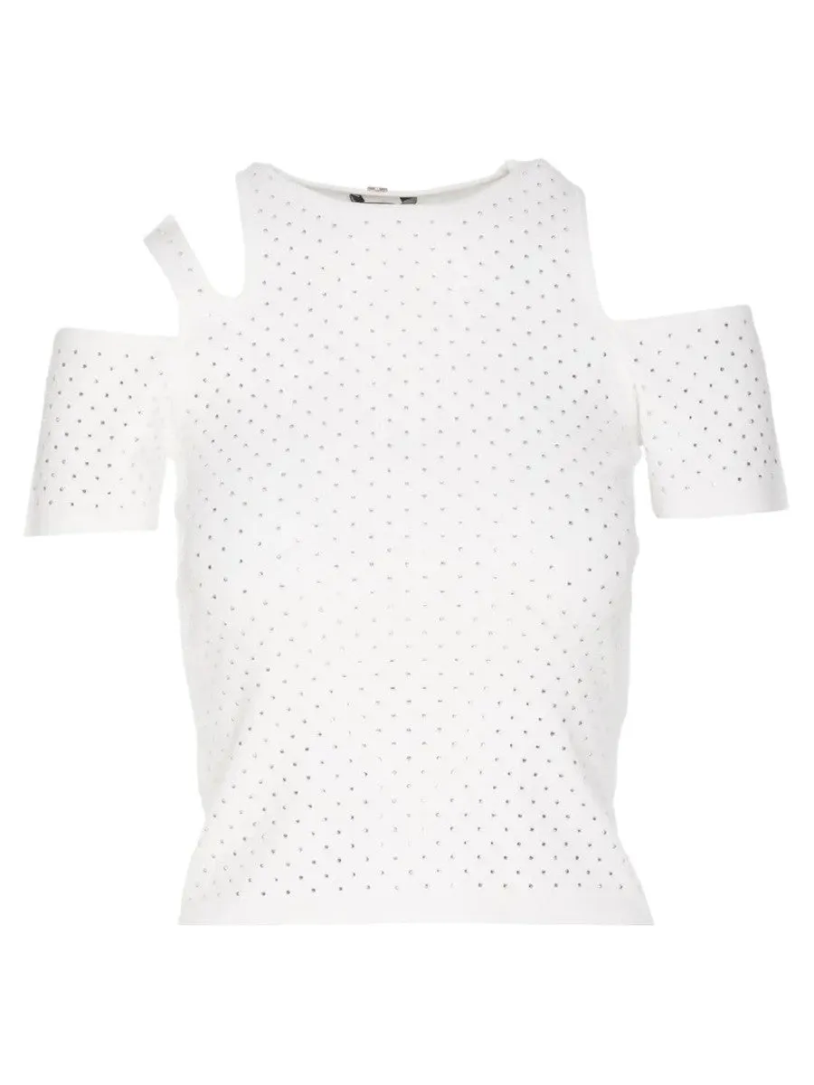 T-Shirt con Strass e Cut Out