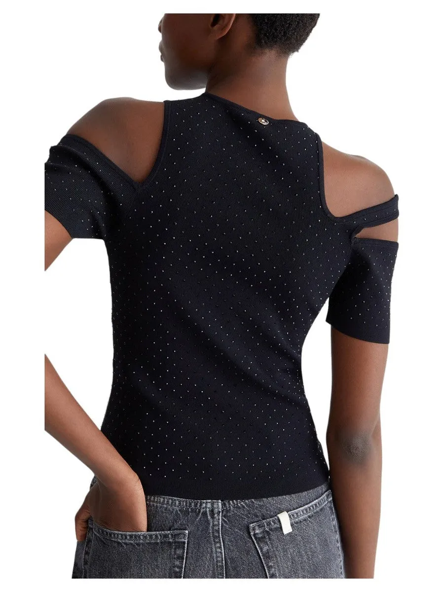 T-Shirt con Strass e Cut Out