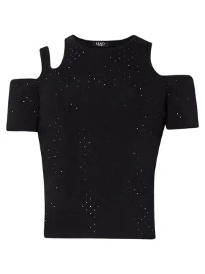 T-Shirt con Strass e Cut Out